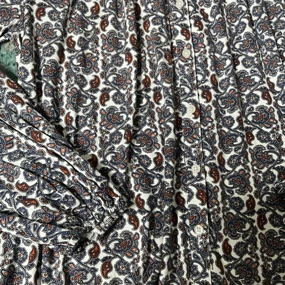 Boden Blue and White Paisley Long-Sleeve Ruffled Yoke Blouse - Picture 4 of 9